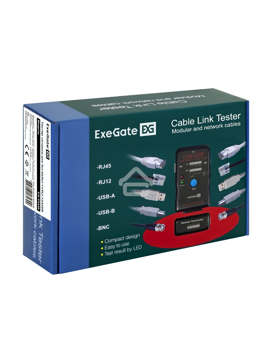 Тестер сетевой ExeGate EX293160RUS EX-T5448 для RJ-45/RJ-11/RJ-12/USB