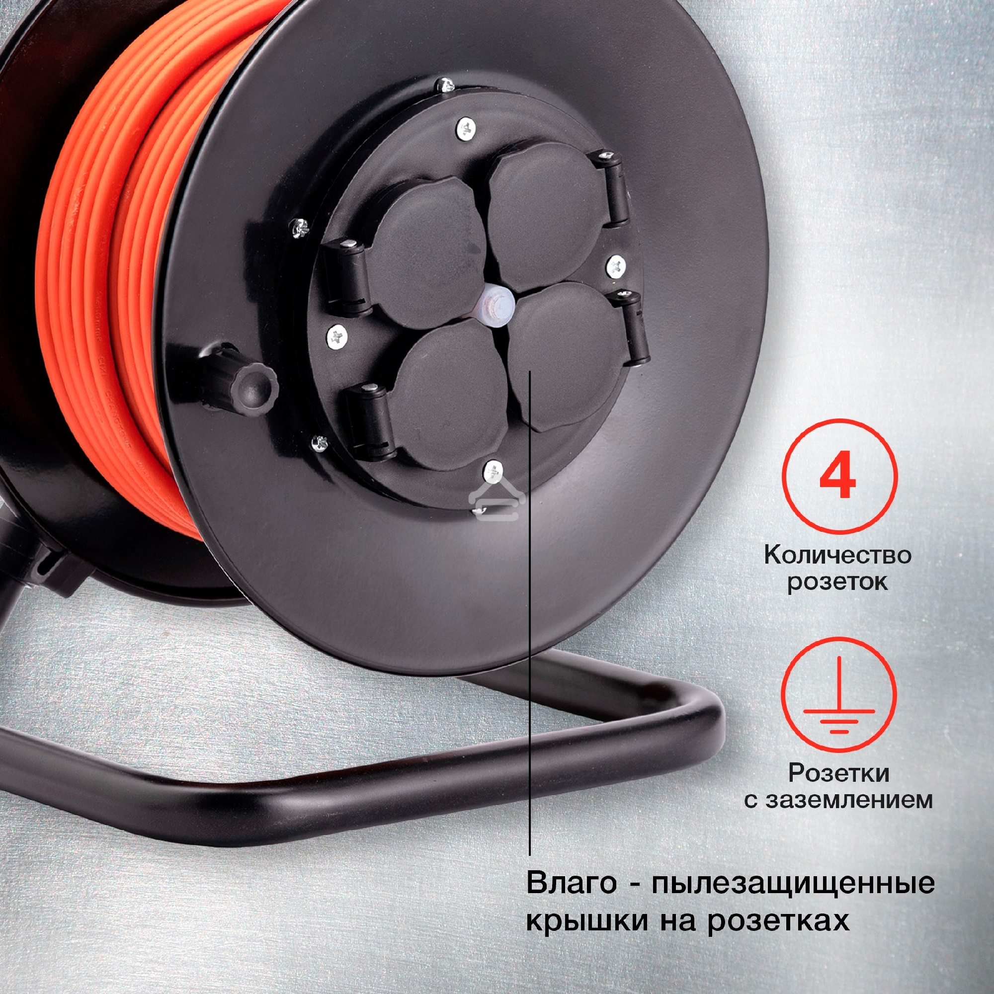 Удлинитель силовой Starwind ST-PSR4.50/G-16 4x5.0 кв.мм 4 розет. 50 м ПВС 16A катушка темно-серый