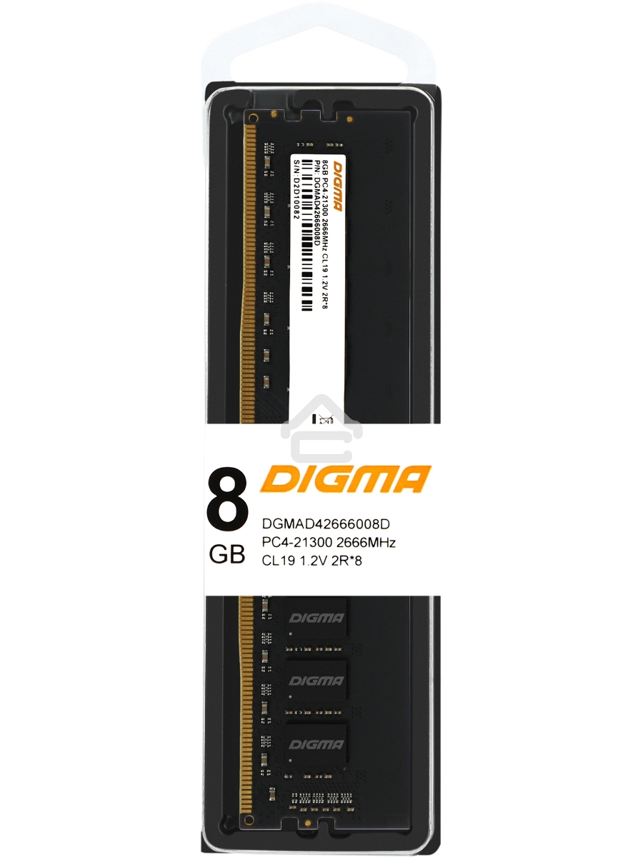 Оперативная память Digma DDR4 8Gb 2666MHz DGMAD42666008D RTL PC4-21300 CL19 DIMM 288-pin 1.2В dual rank