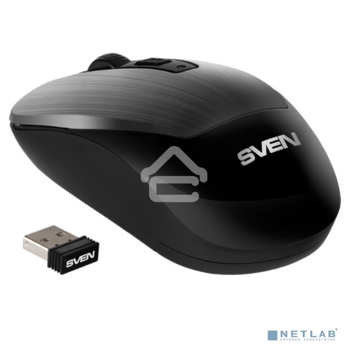 Мышь беспроводная SVEN RX-380W серый металлик, 1600 dpi, радиоканал, USB, кнопки - 4