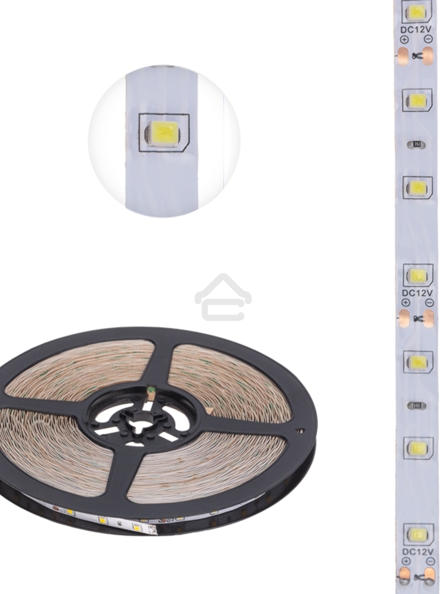Лента светодиодная 12В, SMD2835, 4,8Вт/м, 60 LED/м, 2700К, 8мм, 20м, для БП с клеммами, IP20 LAMPER