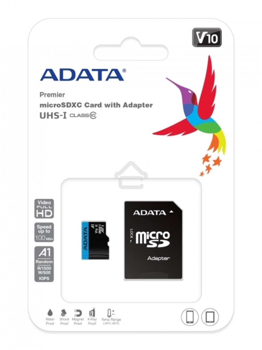 Флеш карта microSD 64GB ADATA microSDHC Class 10 UHS-I A1 100/25 MB/s (SD адаптер)