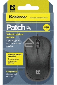 Мышь проводная Defender Patch MS-759 черный, 1000 dpi, USB, кнопки - 3