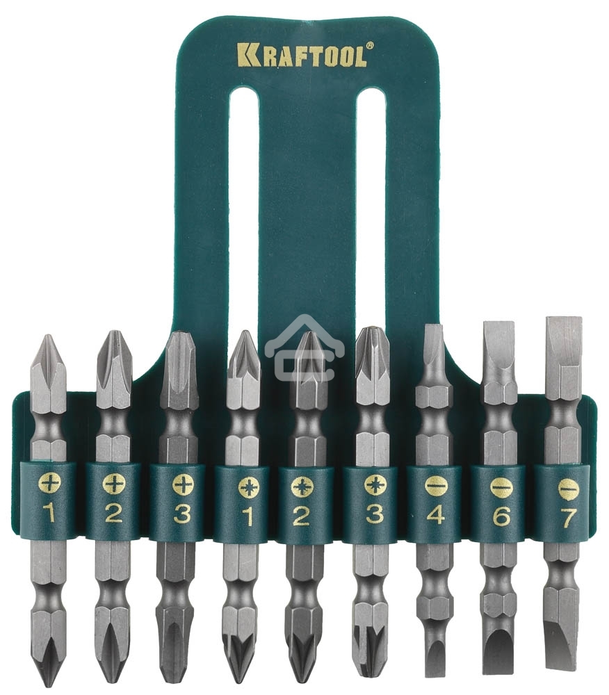 Набор KRAFTOOL Биты двухсторонние, в пласт. держателе, Cr-V, 9 предметов