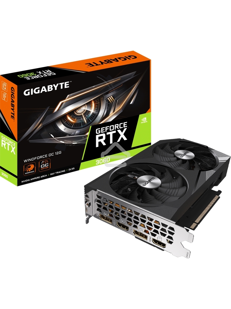 Видеокарта Gigabyte GV-N3060WF2OC-12GD (V2.0) PCIE16 12288Mb 192 GDDR6 1792/15000 HDMIx2 DPx2 HDCP Ret