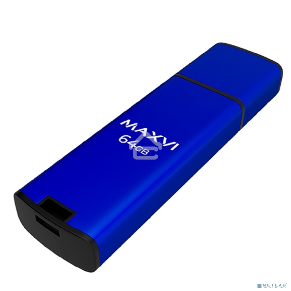 Флешка USB R/W Maxvi MP2 64GB USB 2.0 black, монолит с колпачком, ABS пластик + металл