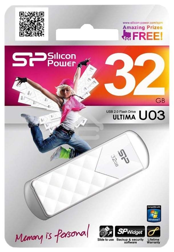 Флешка USB Silicon Power R/W 32Gb Ultima U03 SP032Gb,UF2U03V1W USB 2.0 белый