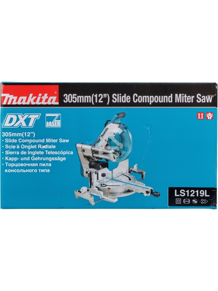Пила торц Makita LS1219L , {1800Вт,3200об\м,дискф305х30мм,рез-107х363мм,26.5кг,кор,наклон-48\48гр,поворот:52\60гр,лаз}