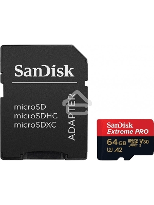 Карта памяти SanDisk Extreme Pro microSD UHS I Card 64GB for 4K Video on Smartphones, Action Cams & Drones 200MB/s Read, 90MB/s Write, Lifetime Warranty