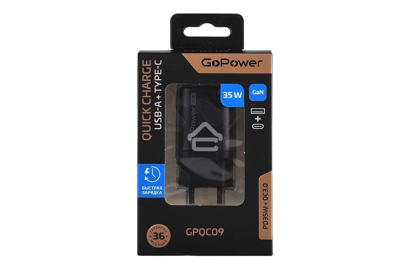 Зарядное устройство GOPOWER 1USB+1TYPE-C 35W QC3.0 00-00028403 черный