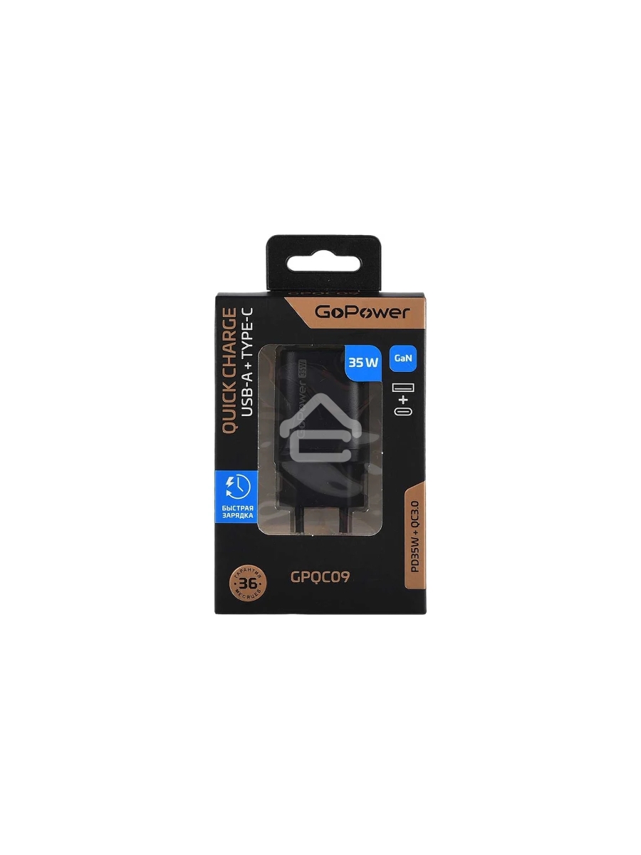 Зарядное устройство GOPOWER 1USB+1TYPE-C 35W QC3.0 00-00028403 черный