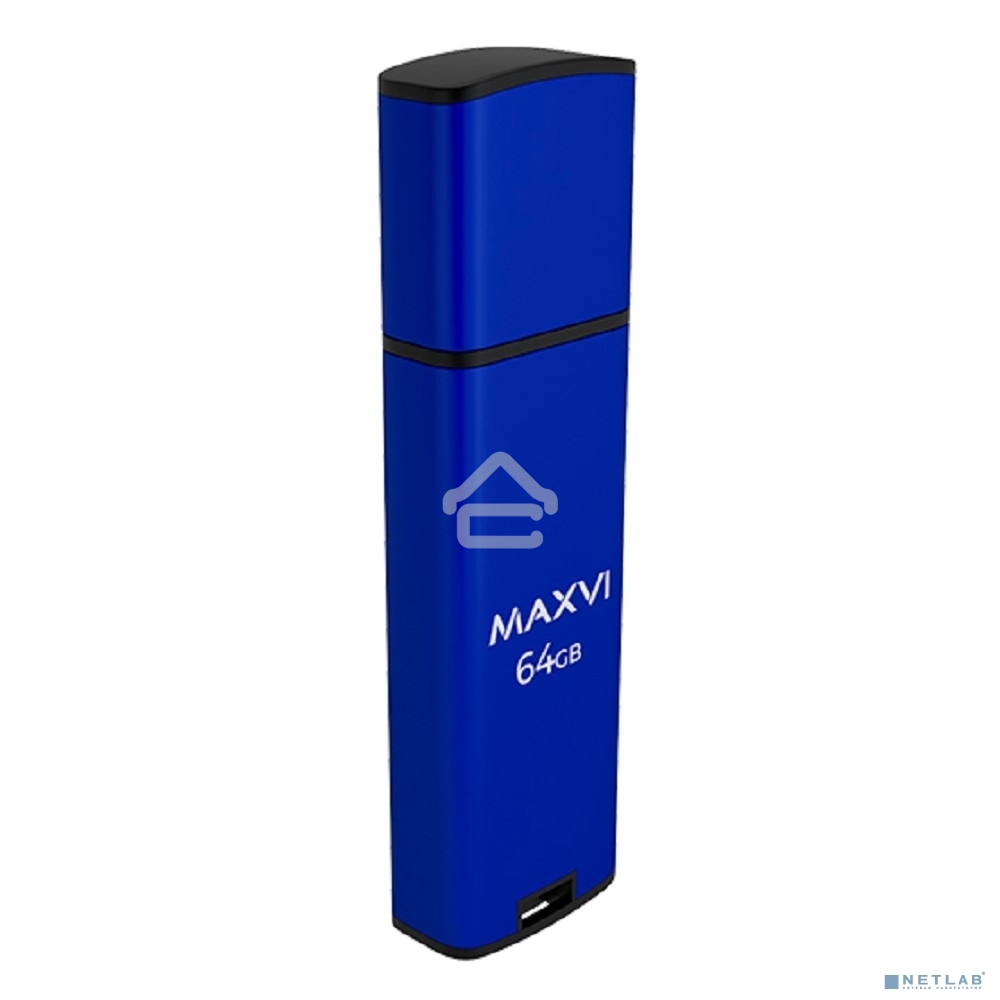 Флешка USB R/W Maxvi MP2 64GB USB 2.0 black, монолит с колпачком, ABS пластик + металл