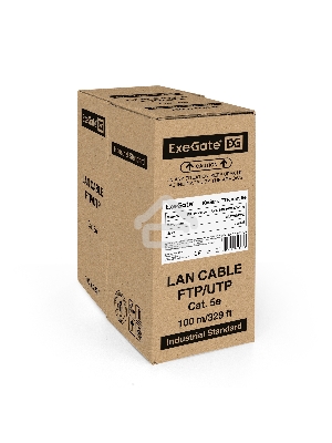 Кабель ExeGate FTP 4 пары кат.5e CCA, 24AWG, экран, бухта 100м, серый, PVC