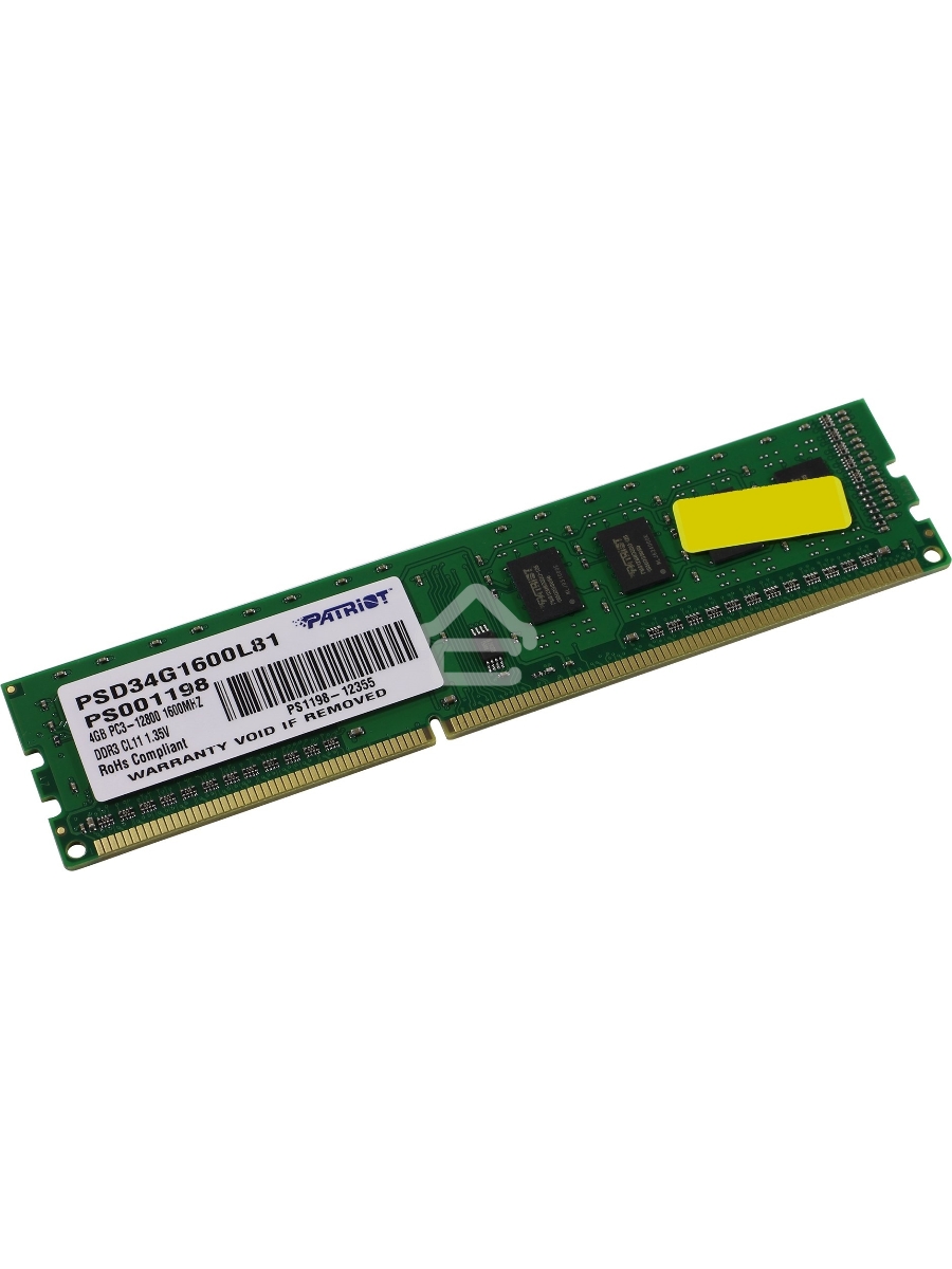 Оперативная память Patriot Signature, DDR3L, 4GB (1x4 GB), 1600 MHz, CL11, DIMM
