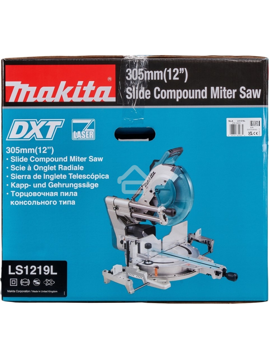 Пила торц Makita LS1219L , {1800Вт,3200об\м,дискф305х30мм,рез-107х363мм,26.5кг,кор,наклон-48\48гр,поворот:52\60гр,лаз}