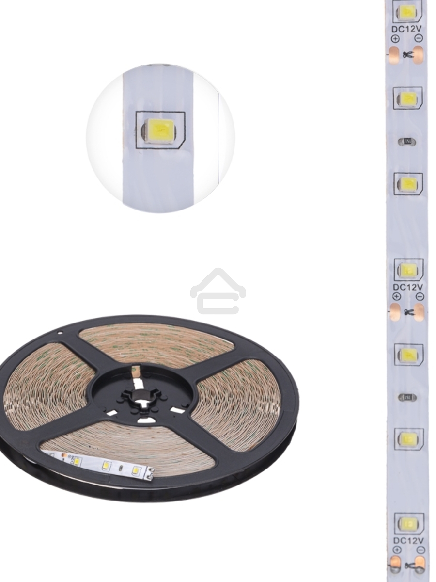 Лента светодиодная 12В, SMD2835, 4,8Вт/м, 60 LED/м, 6500К, 8мм, 20м, для БП с клеммами, IP20 LAMPER