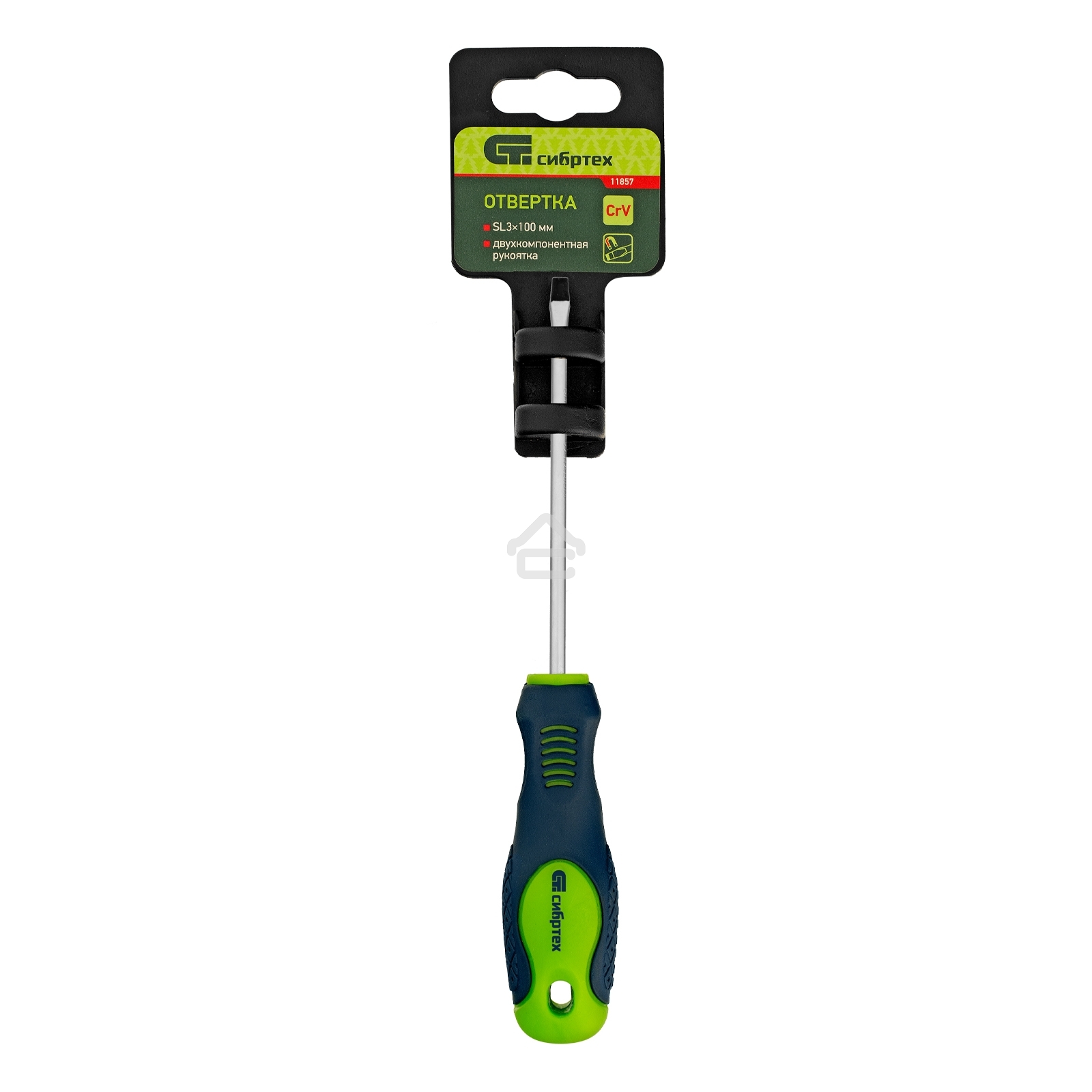 Отвертка Сибртех, SL3,0 х 100 мм, CrV, двухкомпонентная рукоятка