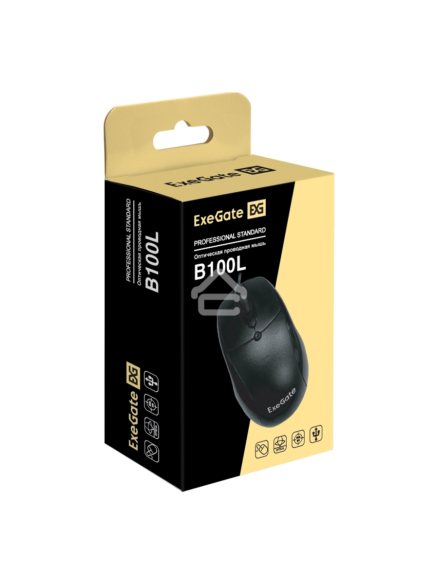 Мышь проводная ExeGate Professional Standard B100L черный, 1000 dpi, USB, кнопки - 3