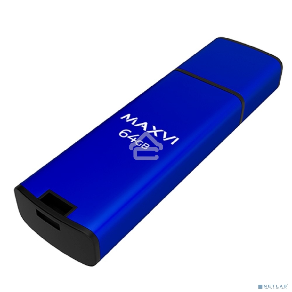 Флешка USB R/W Maxvi MP2 64GB USB 2.0 blue, монолит с колпачком, ABS пластик + металл