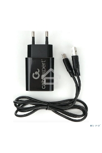 Адаптер питания Cablexpert MP3A-PC-37 USB 2 порта, 2.4A, черный + кабель 1м Type-C