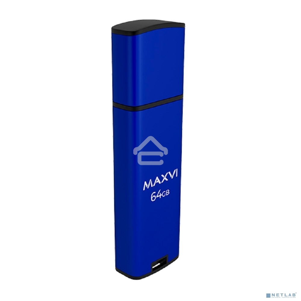 Флешка USB R/W Maxvi MP2 64GB USB 2.0 blue, монолит с колпачком, ABS пластик + металл