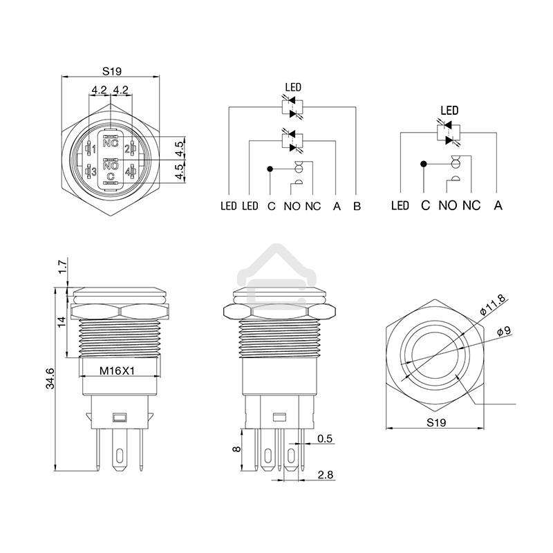 Кнопка антивандальная Ø16 250В Б/Фикс (5с) (ON)-OFF плоская подсв/красная POWER Rexant