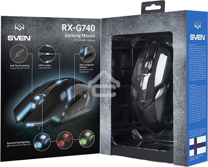Мышь проводная SVEN RX-G740 черный, 2400 dpi, USB, кнопки - 6