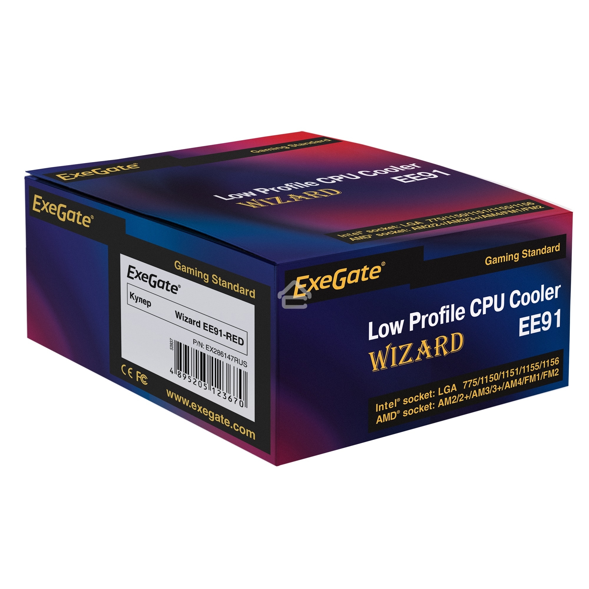 Кулер для процессора ExeGate Wizard EE91-PWM.RED серебристый, 90 мм, алюминий, 2400 об/мин, 24 дБ, 4 pin, 75 Вт, 45 мм