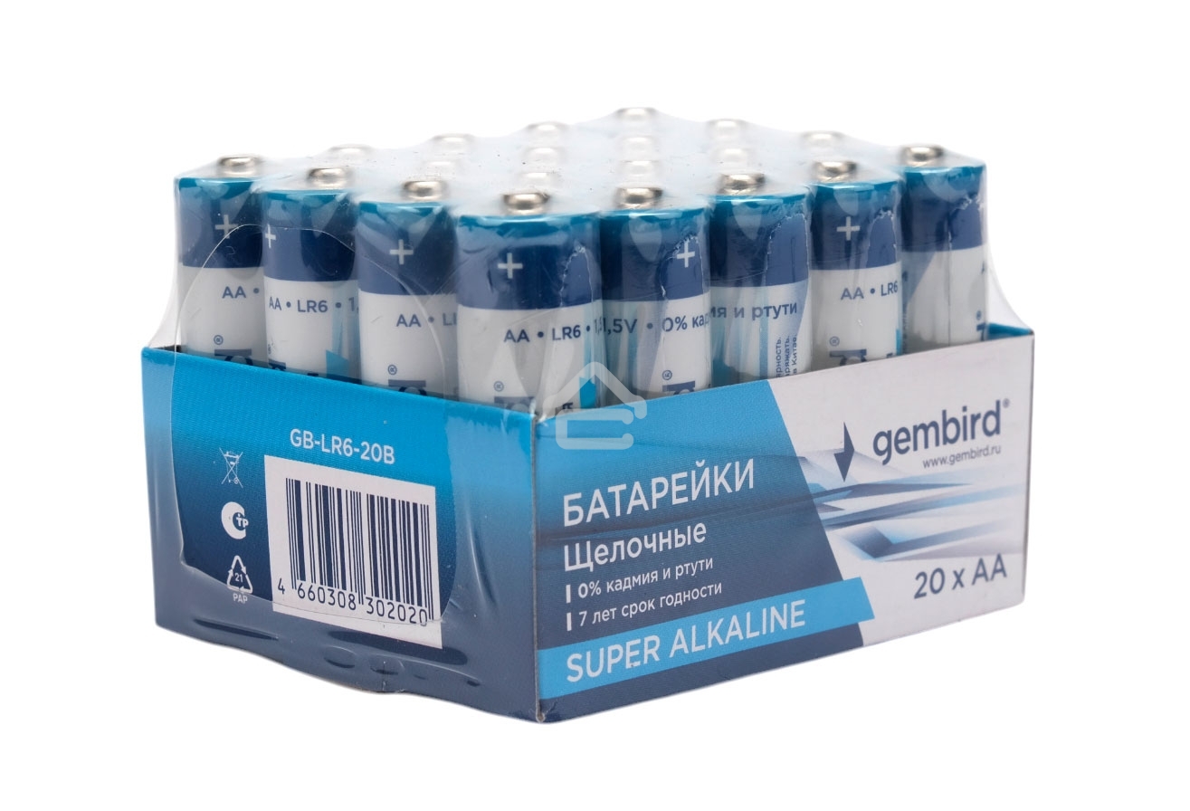 Батарейки щелочные/алкалиновые Gembird Gb-LR6-20B, тип AA, 20шт, коробка