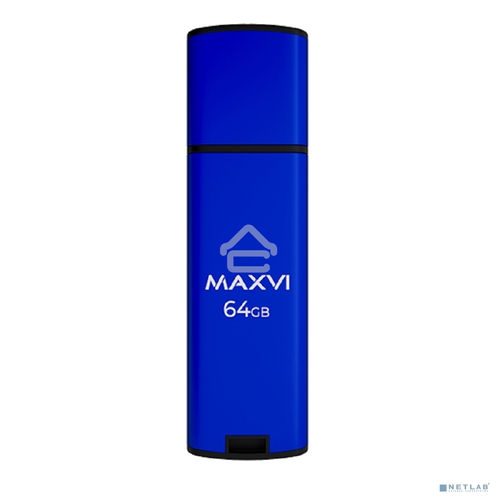 Флешка USB R/W Maxvi MP2 64GB USB 2.0 blue, монолит с колпачком, ABS пластик + металл