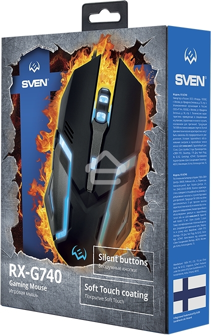 Мышь проводная SVEN RX-G740 черный, 2400 dpi, USB, кнопки - 6