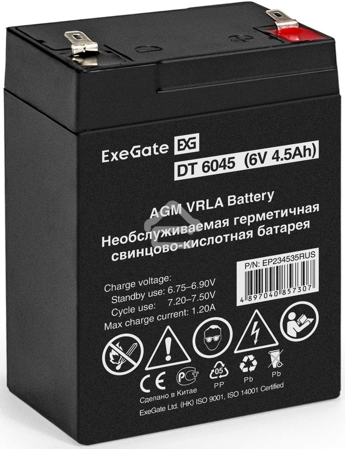Батарея ExeGate EP234535RUS DT 6045/EXG645 (6V 4.5Ah) клеммы F1