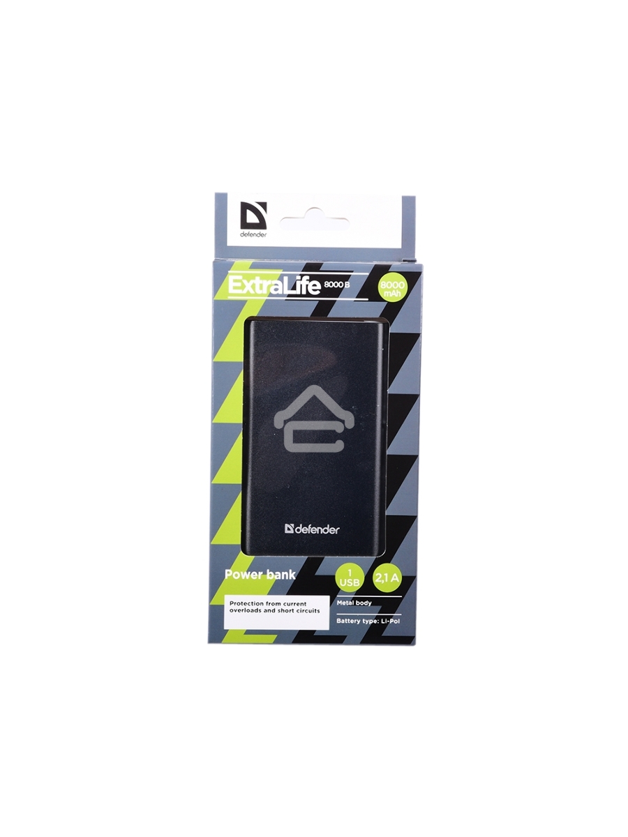 Внешний аккумулятор Defender Extralife 8000mAh 1USB, Li-pol ,5V,2.1A, серый
