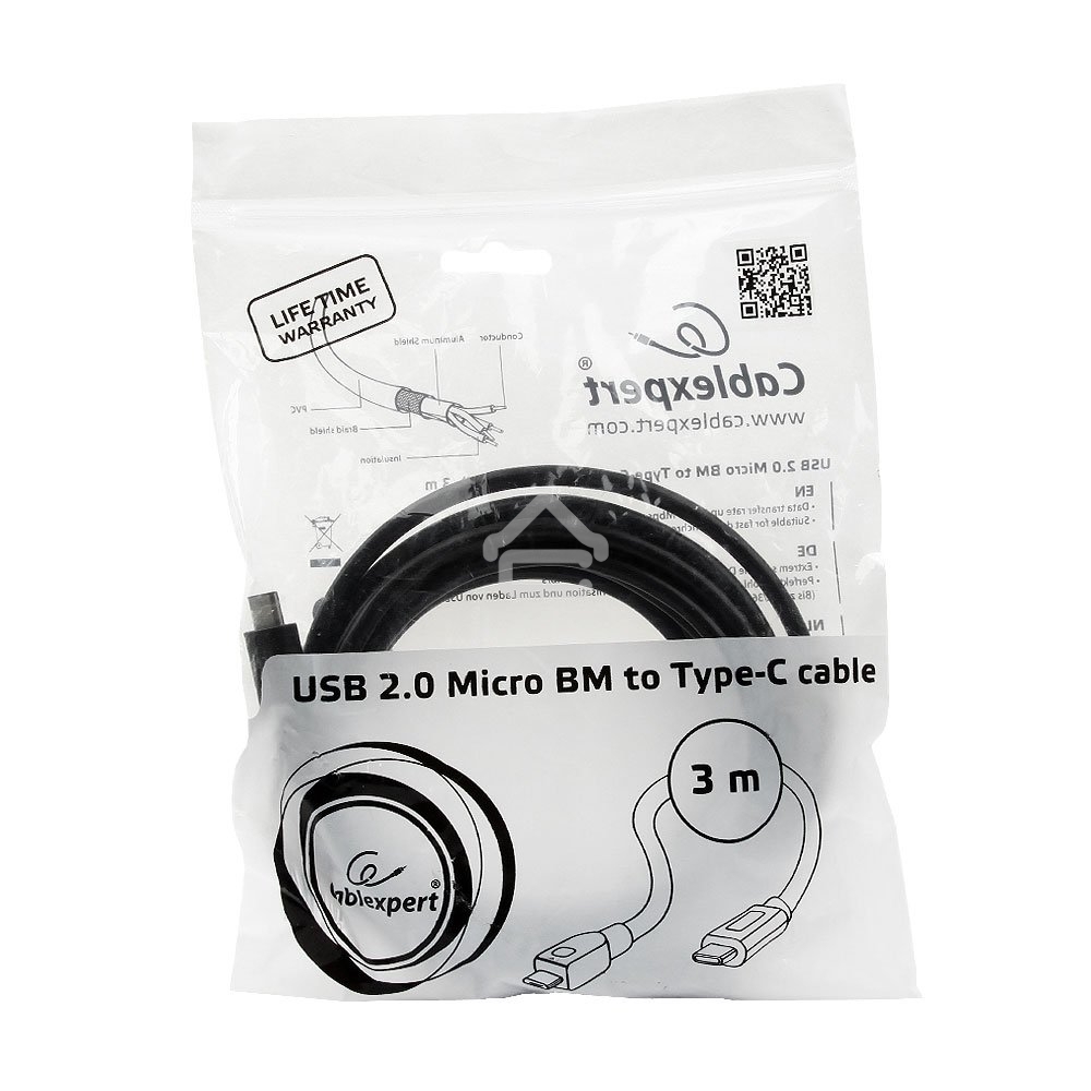Кабель Cablexpert CCP-USB2-mBMCM-10 USB2.0 microBM/USB3.1TypeC, 3м, 