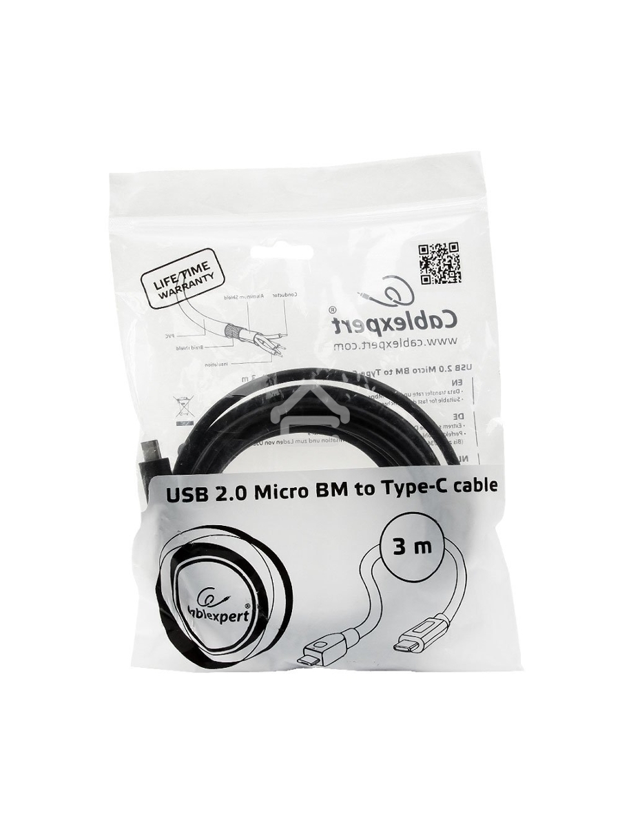 Кабель Cablexpert CCP-USB2-mBMCM-10 USB2.0 microBM/USB3.1TypeC, 3м, 