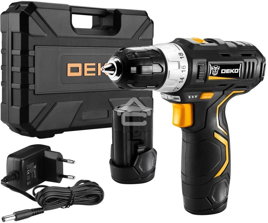 Дрель-шуруповерт аккумуляторная Deko GCD12DU3 SET 4, 12В, 2 АКБ, Кейс