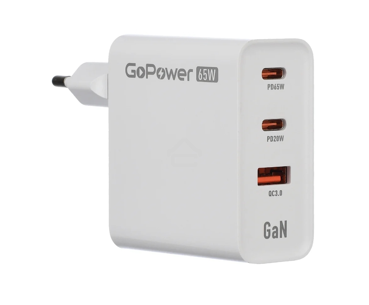 Зарядное устройство GOPOWER 1USB+2TYPE-C 65W QC3.0 GAN белый