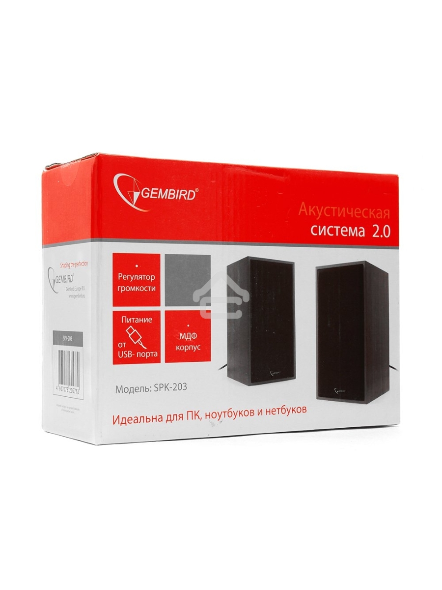 Колонки Gembird SPK-203, черный МДФ,2х3 Вт, регулятор громкости, USB