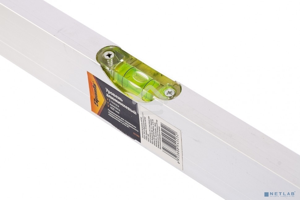 Уровень алюминиевый Sparta 400 мм, 3 глазка, линейка