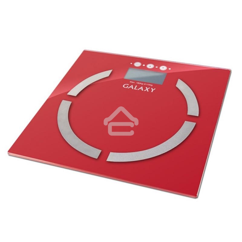 Весы многофункциональные Galaxy GL 4851, красный, электронные, эл. пит. «CR2032» в компл., макс вес 180 кг, сверхточ. элек. сенс. сист., ЖК-дисплей, авто. откл., индик. перег. и низ. зар., пам. изм. веса (10 чел.), опр. ур. жир., мышеч., кост. массы