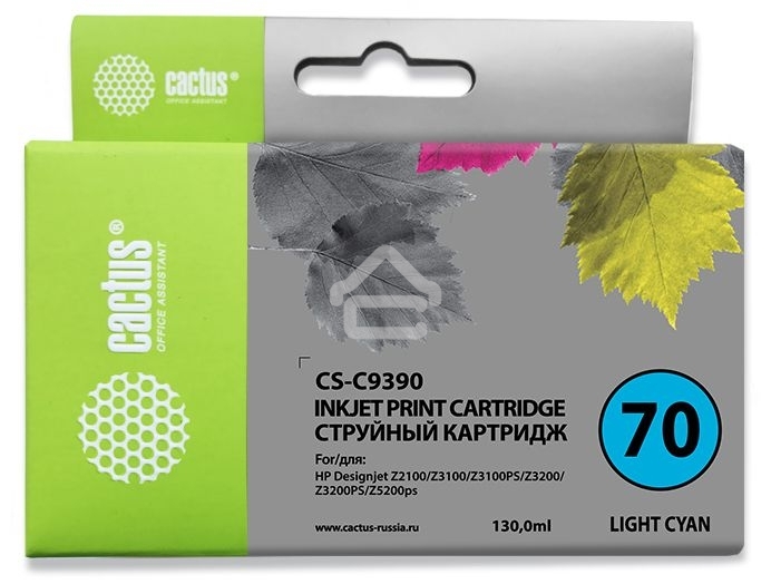 Картридж струйный Cactus CS-C9390 №70 светло-голубой (130 мл.) для HP DesignJetZ2100, Z2100GP, Z3100, Z3100GP, Z3100ps GP, Z3200, Z3200ps, Z5200, Z5400 ePrinter, Z5400ps PostScript