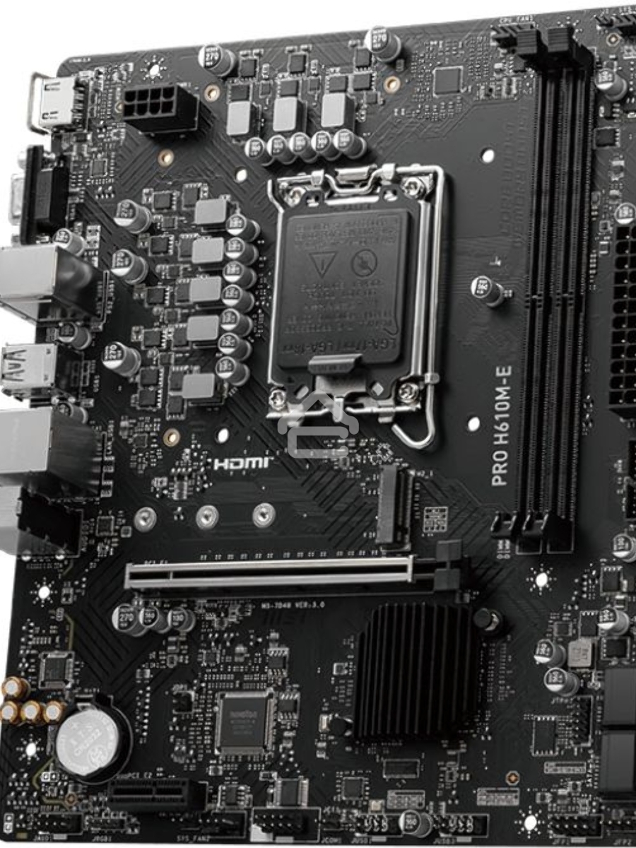 Материнская плата MSI PRO H610M-E, LGA 1700, Intel H610, 2xDDR5, 4xSATA, 1xM.2, 1xPCIe 4.0 x16, 1xPCIe 4.0 x1, 1xHDMI, 1xVGA, 1xRJ45 1Gb, 2xUSB-A 3.2 Gen 1, 4xUSB-A 2.0, 3x3.5мм, 7.1, mATX