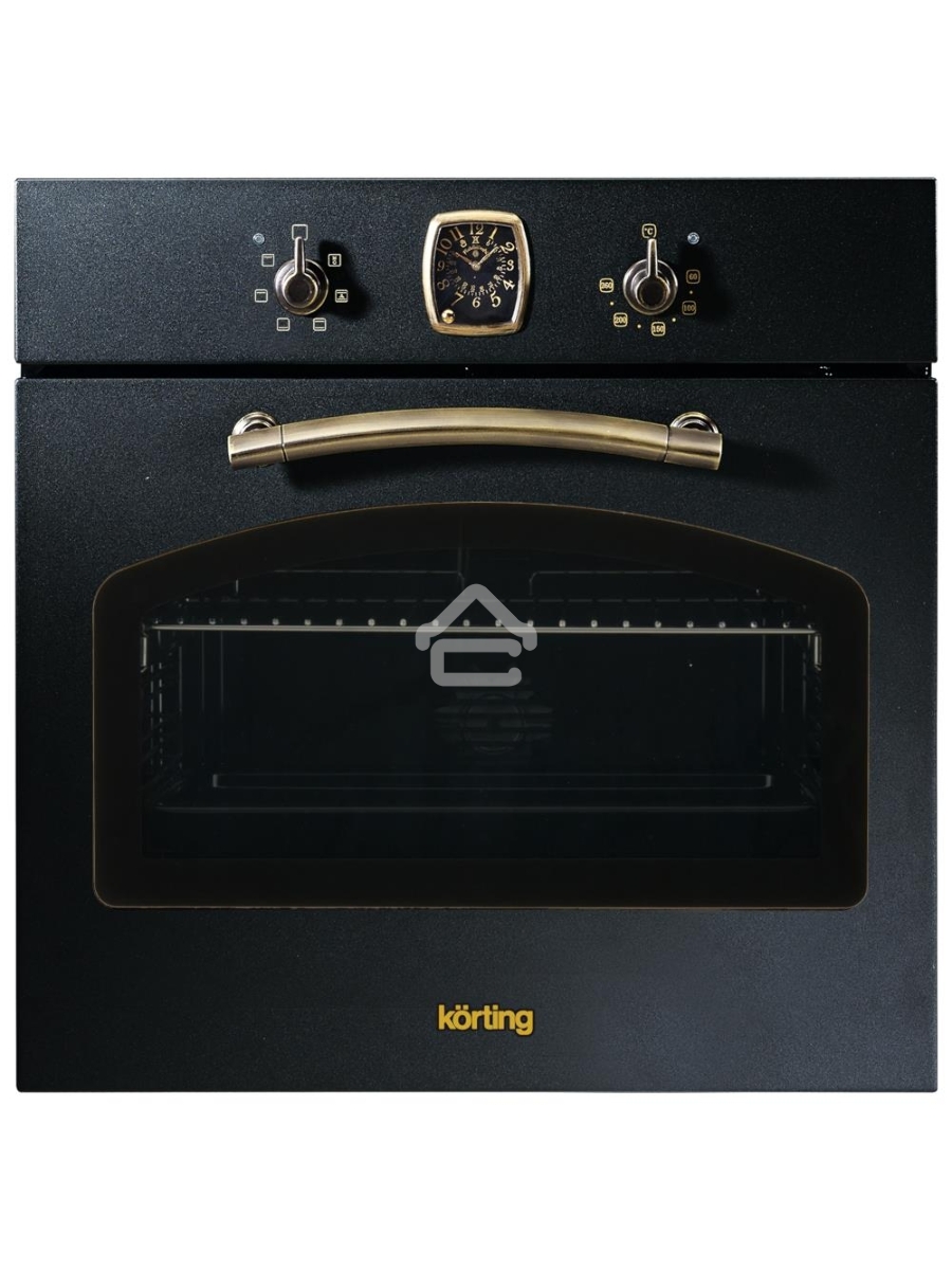Встраиваемая электрическая духовка Korting OKB 460 RN / 59.8 х 59.5 x 56 см, 6 режимов нагрева, аналоговые часы в классическом стиле Frank Muller, таймер, черный+бронза