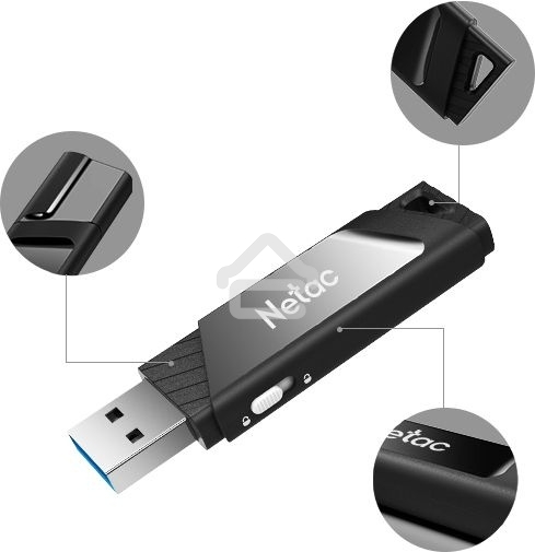 Флешка USB R/W R/W Netac U336S NT03U336S-064G-30BK, 64Gb, USB3.0, пластиковая с защитой от записи