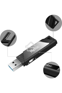 Флеш диск Netac U336S NT03U336S-064G-30BK, 64Gb, USB3.0, пластиковая с защитой от записи