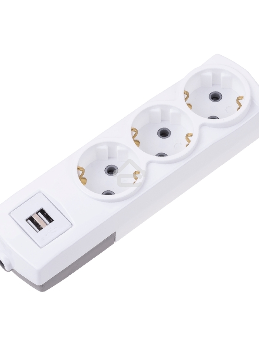 Удлинитель PREMIUM 3 гнезда, 5м, 3х1,5мм², с/з, 2 USB, белый Rexant