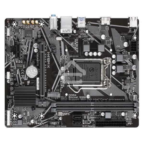 Материнская плата Gigabyte H410M K 2.0, LGA 1200, Intel Q470, 2xDDR4, 2xSATA, 1xM.2, 1xPCIe 3.0 x16, 1xPCIe x1, 1xHDMI, 1x 1Gb LAN, 2xUSB-A 3.2 Gen 1, 4xUSB-A 2.0, 3x3.5 мм, 7.1, mATX