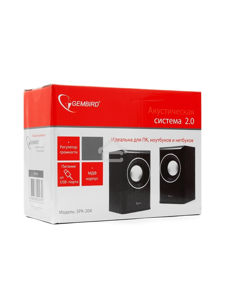 Колонки Gembird SPK-204, черный МДФ,2х3 Вт, регулятор громкости, USB