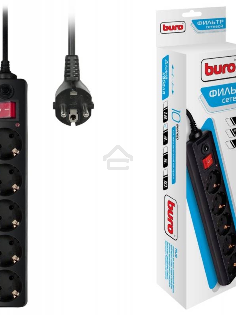 Сетевой фильтр BURO Сетевой фильтр, 5 розеток, 3 метра, (500SH-3-B), черный {992293}