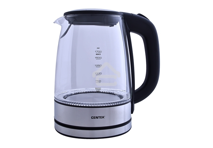Чайник Centek CT-0030 черный стекло 1.7л, 2200Вт, внутр. LED подсветка,защита от вкл б/воды